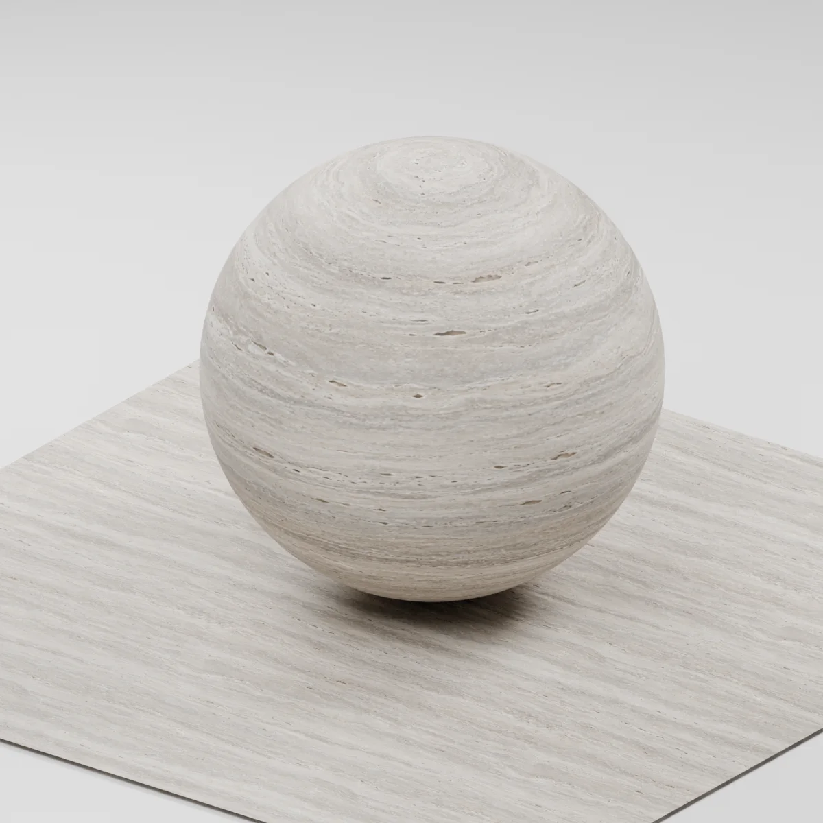 Blender render of Silver Vein-Cut Travertine on a sphere and tiled plane